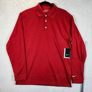 Nike Golf Mens Long Sleeve Polo Shirt Red Dri-FIT Performance Size S